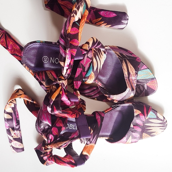 Satin wrap cork heel wedge sandals by Noblez - Picture 4 of 5